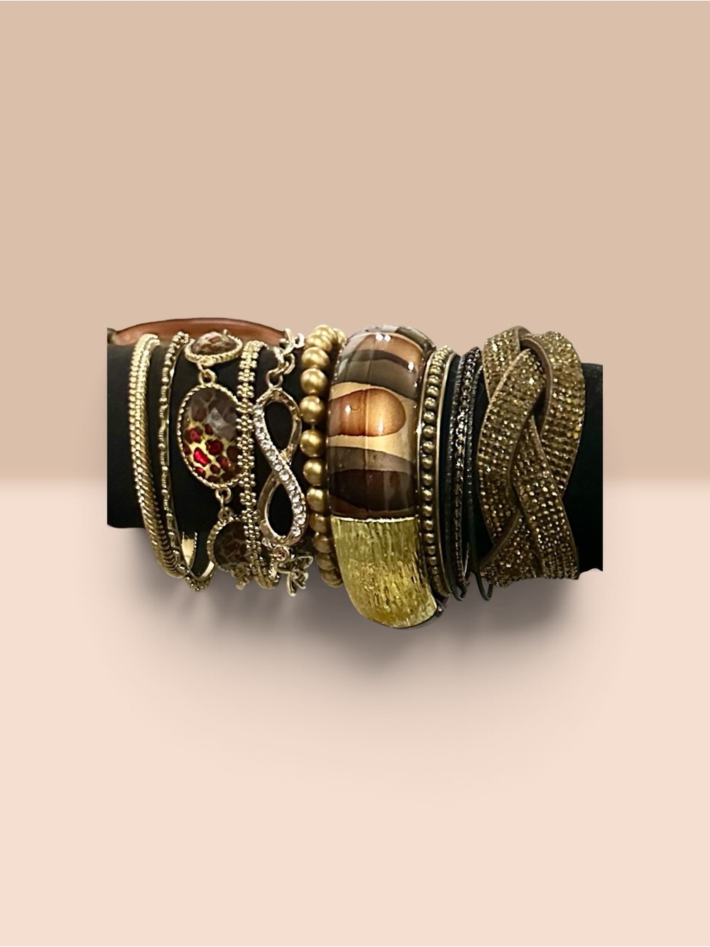 Boho Stacked Bracelet Set Leopard Print Gold Rhinestone Statement Bangle Cuff